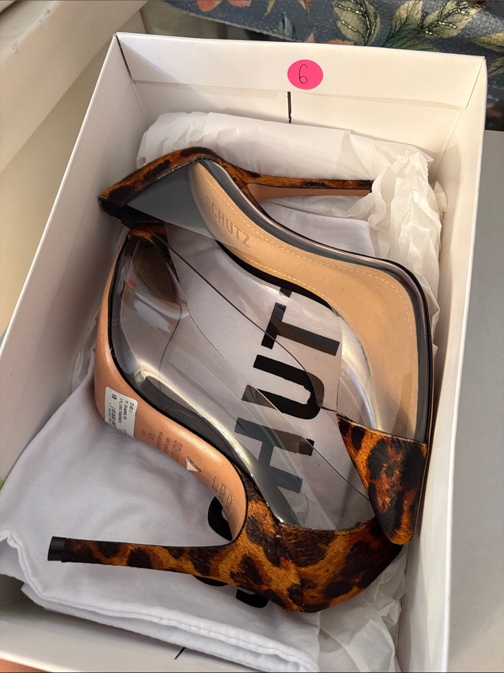 SCHUTZ Leopard Print Clear D'Orsay Heel - Brown/Clear #99